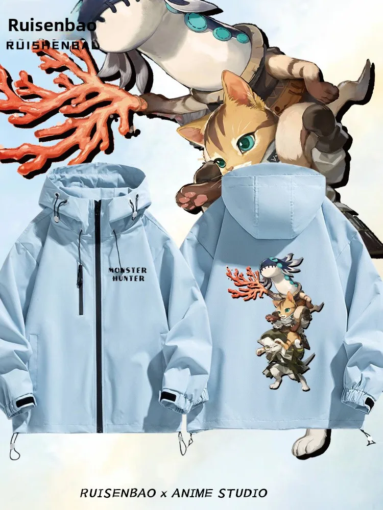 

Monster Aelu Slinking Eel Collaborative Jaet Мужской повседневный топ на осень-зиму из полиэстера на молнии, украшенный ветрозащитный