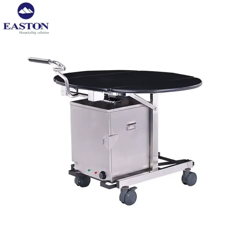 Foldable Hotel Food Service Cart Black MDF Top Brushed Stainless Steel Trolley For Room Dining Professional Utility