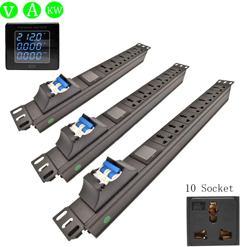 

PDU power board with dual air switch current and voltage digital display instrument universal hole 10A socket 2M extension cable
