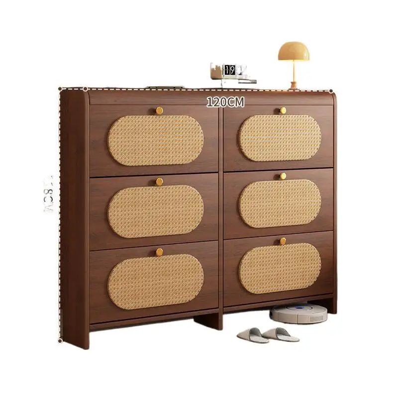 Medieval ultra-thin tipping bucket rattan shoe cabinet at the door of the home, the new 25 popular entrance integrated solid