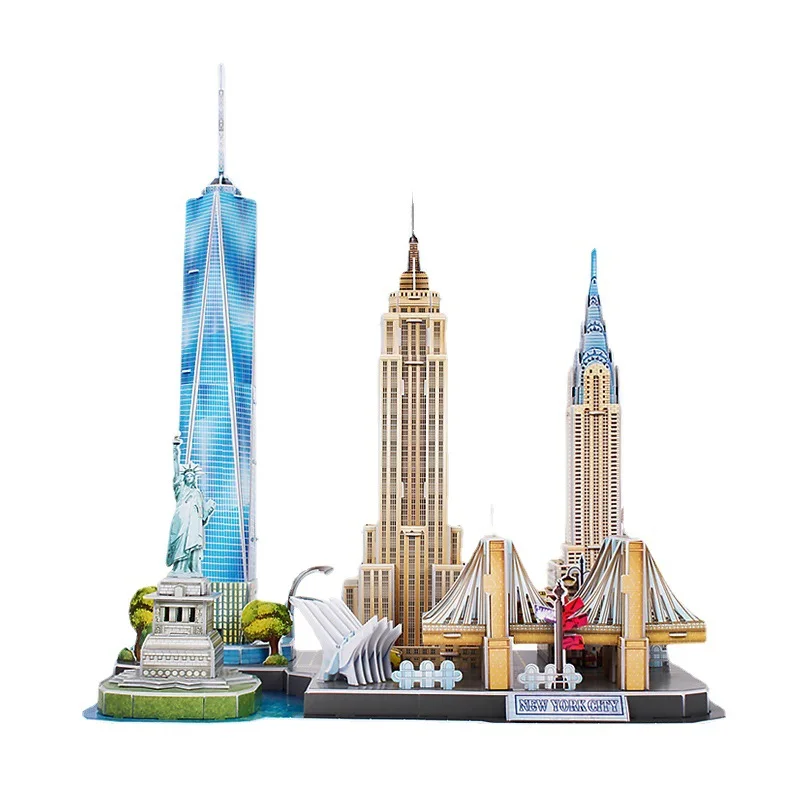 USA New York City Line Scenery Famous Build 3D Paper EPS Card Puzzle Building Model Toy Great Architecture Boy Girl Travel Gift