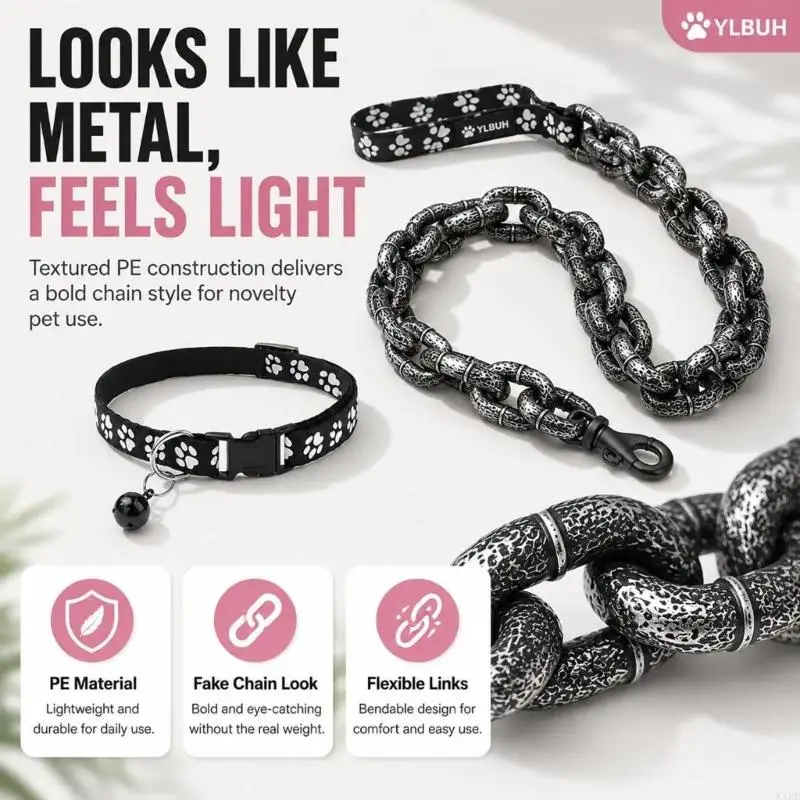 Chain Dog Walking for Daily Use, Faux Metal Look, Plastic Build, 150 Reach for Guided Walking Use KXRE