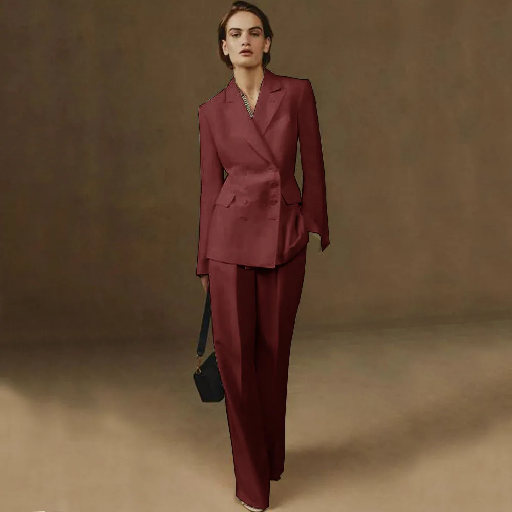 Women's Suit Standard Collar Pants Sets to Dress Double Breasted Office Outfits Women 2-piece Set (jacket + Suit) Elegant Blazer