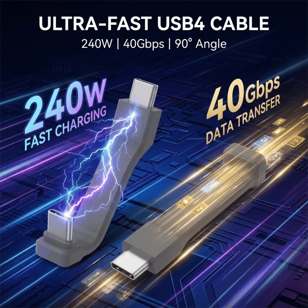 

Fast Charging USB C Cable PD 240W USB4 ‌Angled Data Cable C to C High Speed SSD Connecter for iphone 15/16 Headphone Amplifier