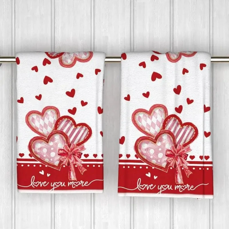 2 sets of romantic heart-shaped towels, 40 * 60cm, suitable for kitchen and bathroom use