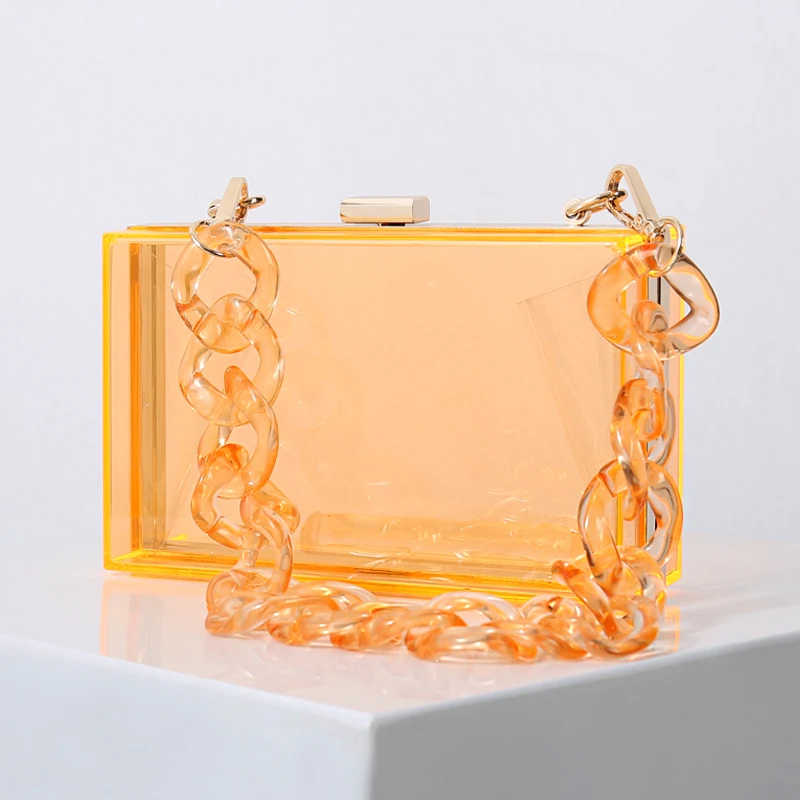 Orange Bag Luxury Designer Clutch Purse Cross Body Transparent Handbag for Women Acrylic Clear Wallet High Quality Shoulder Bag