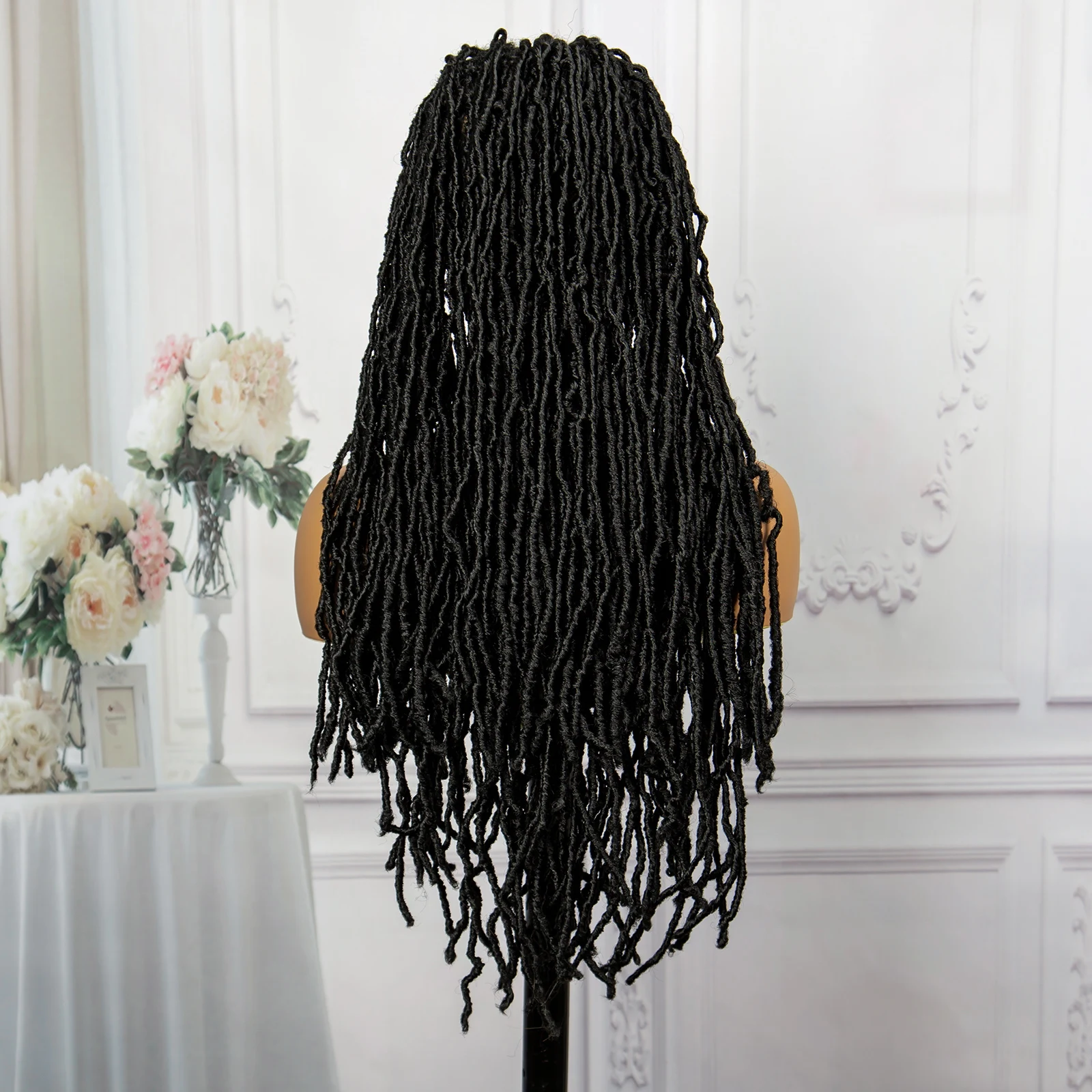 Sintético laço frente caixa trançada perucas para mulheres negras, cabelo do bebê, perucas sintéticas sem nós, briads, 9X6