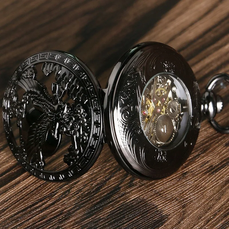 Old-fashioned Mechanical Pocket Watch Men's Manual Flip Hollow Eagle Arabic Character Mechanical Pocket Watch