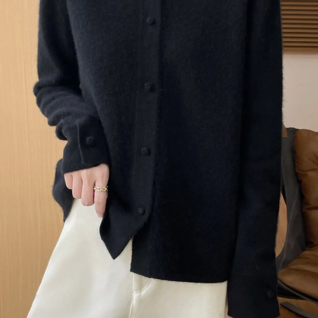 

Women's Autumn Winter Wool Cardigan Solid Color Cashmere Sweater Coat Robe Collar Knitted Outer Jacket