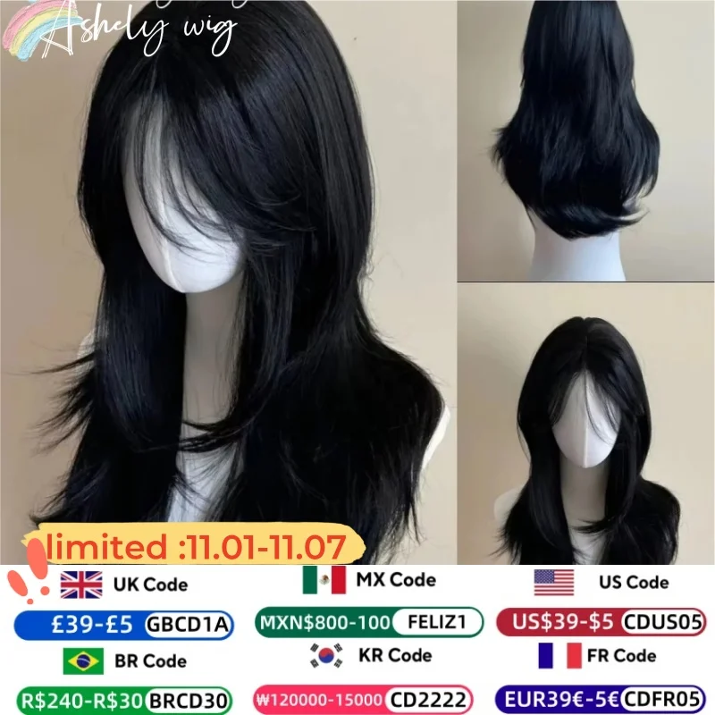 

markii Black Wig Female Headband Body Wavy Rose Hair Net Models in French Bangs High Level Simulation Hair Wig 가발