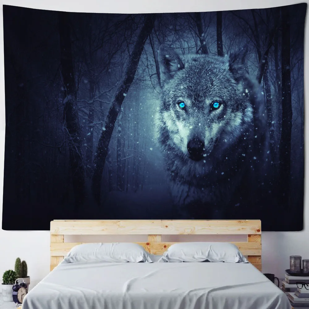 Jungle wolf art tapestry home decoration animal wall hanging hippie kawaii tiger horse bear wolf owl, room wall decoration cloth