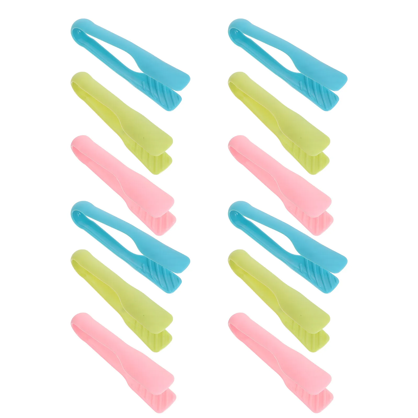 12Pcs Children Mini Serving Tongs Colorful Small Plastic Kitchen Buffet Tongs for Candy Appetizers Baking Salad Food Utensils