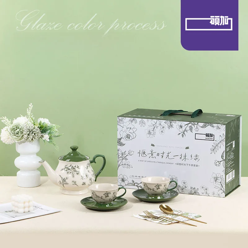 

Ceramic Tea Set for Afternoon Tea Cups&Saucer&Tea Pot Heat-Resistant Lead-Free Nature-Inspired Design for Coffee Tea