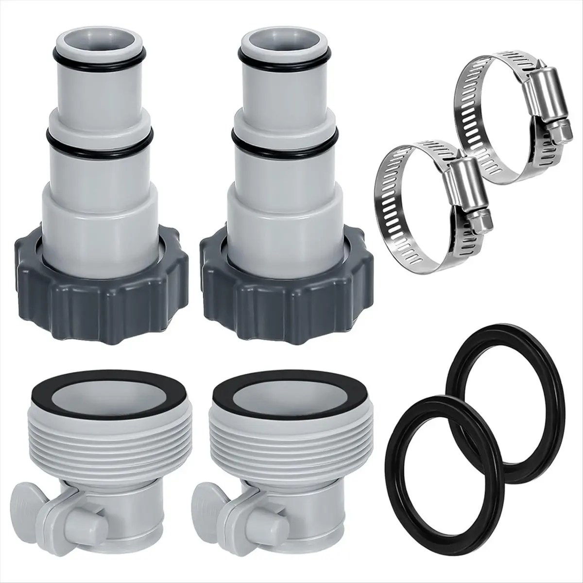 A45I Pool Hose Adapter Kit,2 Types Pool Pump Hose Connector for 1.5 & 1.25 in Hoses for Aboves Ground Pool Replacement Parts