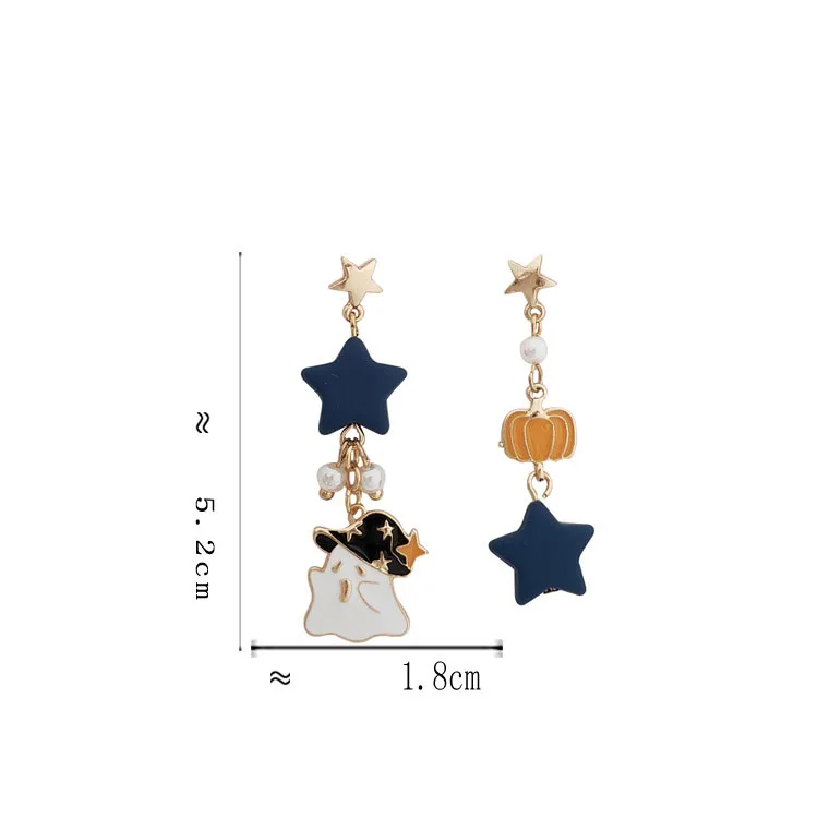 Original Design Personality Asymmetrical Cartoon Star Pumpkin Ghost Funny Clip on Earrings Without Piercing for Women Girls Gift