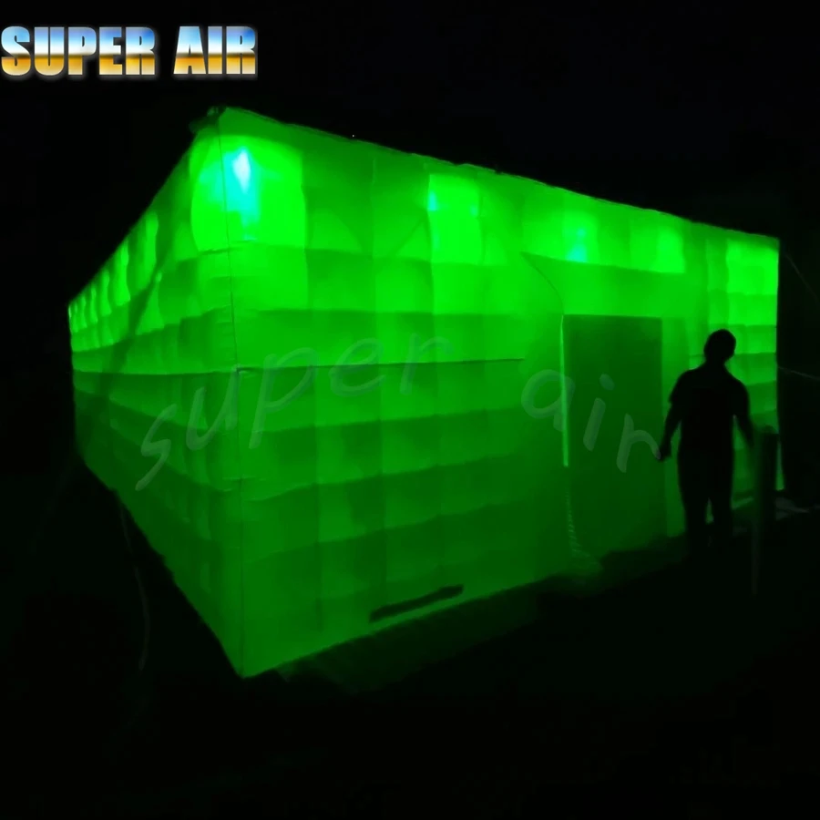 Mooie Mulit-Color Led Verlichting Gigantische Opblaasbare Kubus Tent Opblaasbare Huistent Met Deur Voor Evenementen