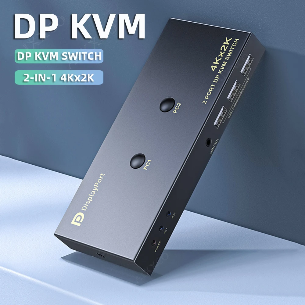 4K Displayport KVM Switch 2-Port KVM DP 2 In 1 Out USB Switch Share Mouse & Keyboad