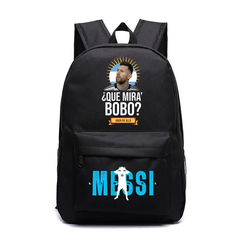 Mochila con estampado de messi para niños, bolsa escolar para estudiantes jóvenes, bolsa de viaje negra para exteriores