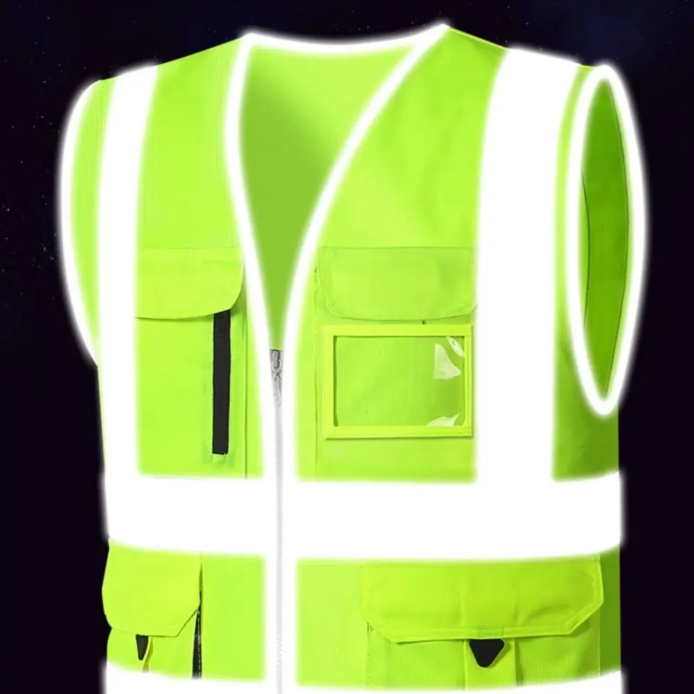 الرجال النساء مع جيوب سترة سلامة عاكسة عاكسة مع سستة سترة السلامة صدرية سترة العمل الأنشطة المتطوعة