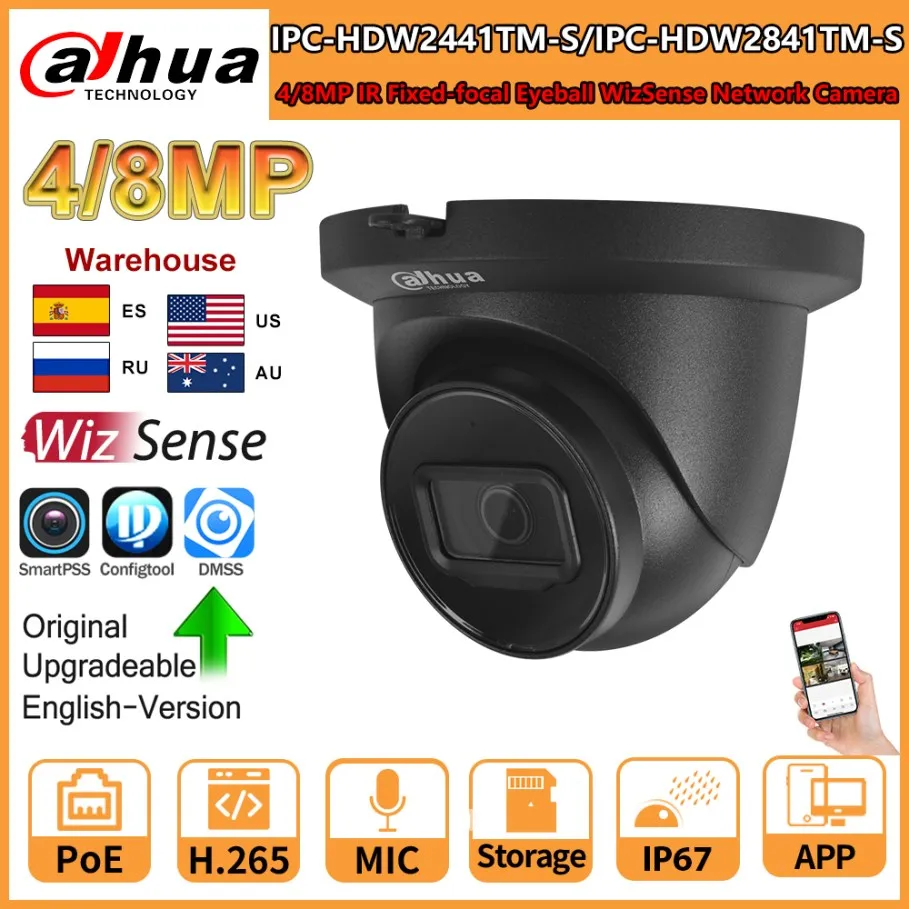 Dahua IP Camera 8MP 4K IPC-HDW2841TM-S 4MP IPC-HDW2441TM-S Fixed-focal WizSense Network Camera PoE IR Build-in Mic SD Card Slot