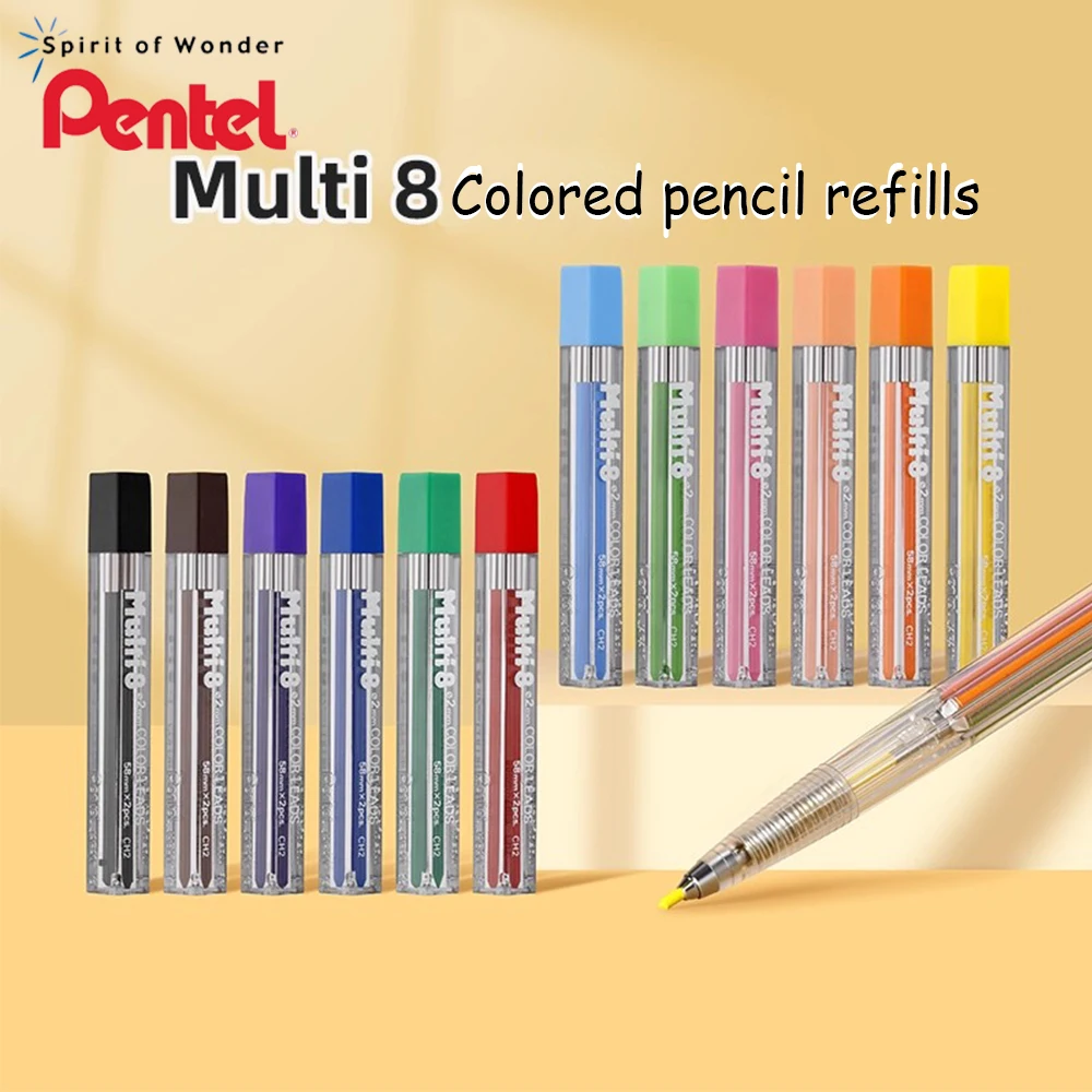 

Japan Pentel 2.0mm Colored Mechanical Pencil Refills CH2 Leads Multi 8 Colored Pencils for Illustration Drawing Sketching Design