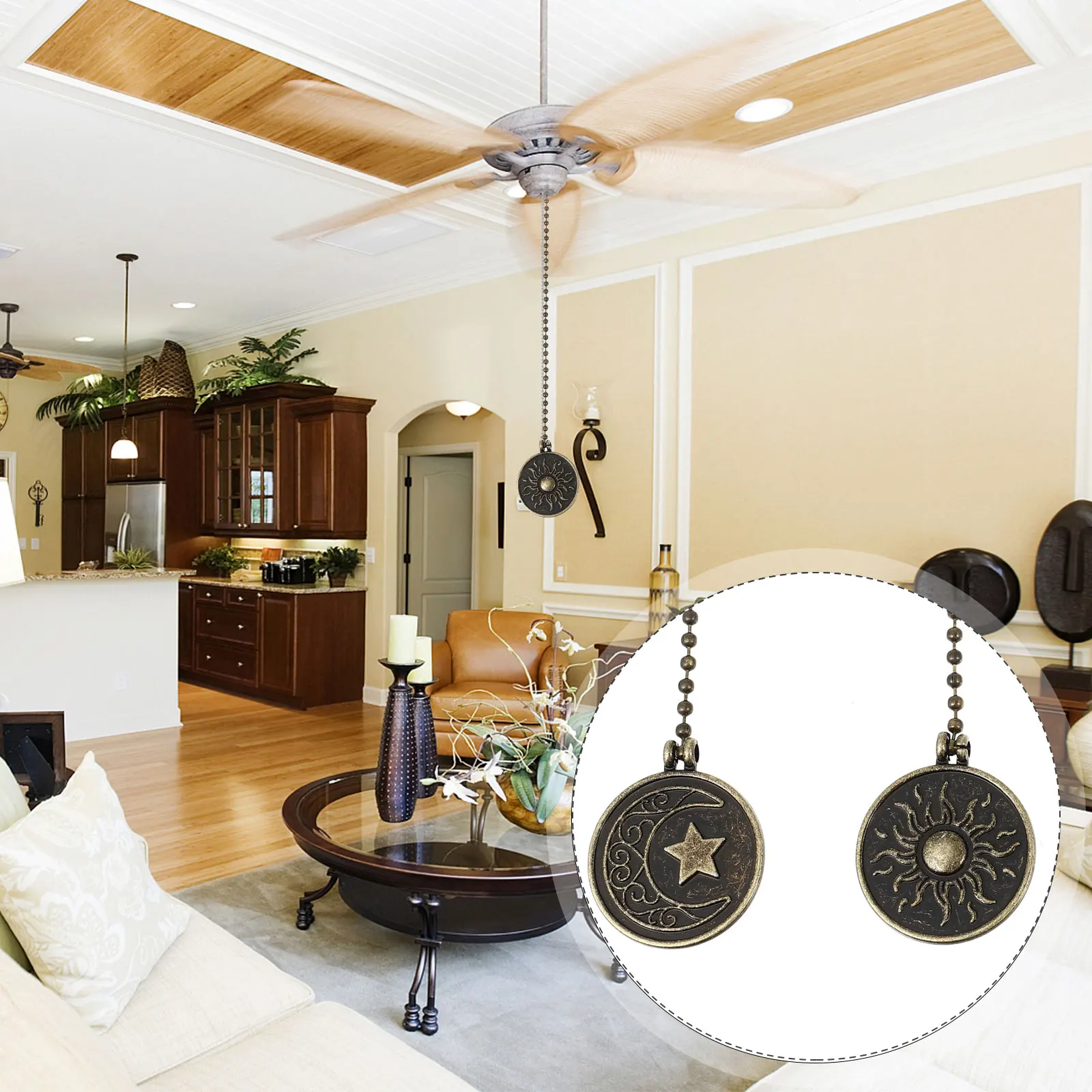 2Pcs Zinc Alloy Chain Decor Light Accessory Ceiling Fan Pull Chain Hanging Lights Small Lamp Pendant Retro Home