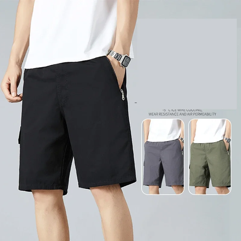 

Men's Pants Zipper Pocket Casual Shorts Solid Color Short Pants Relaxed Fit Plus Size Board Knee Shorts