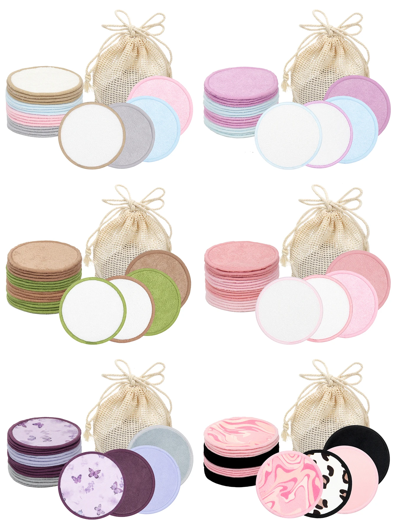 16 Makeup Remover Pads + Cloth Bag, Machine Washable, Reusable Cleaning Tools, Suitable for All Skin Types