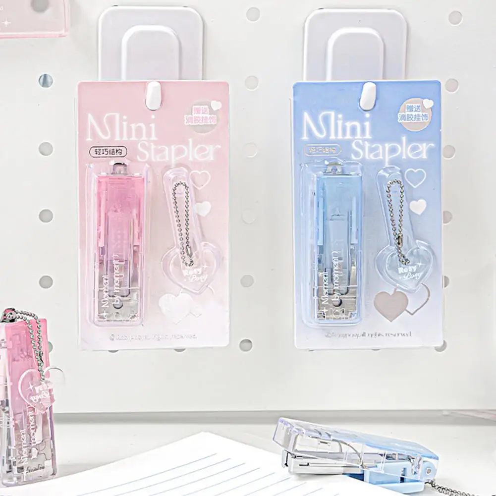 Mini Stapler Portable Clamp Clip Pusher Paper Binder With Hanging Chain Eco-Friendly Compact Stapler For Office Home School Use