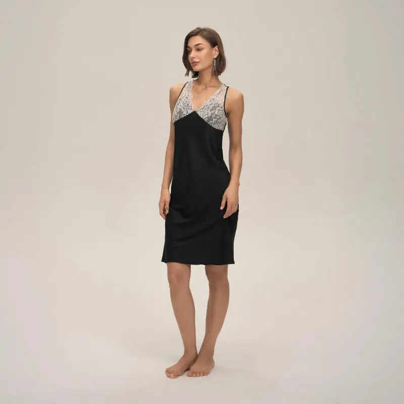 Women Sexy Backless Lace Chemise Nightgown Satin Solid Color HomeWear Sleepwear Spaghetti Strap Nightdress Lingerie Home Clothes