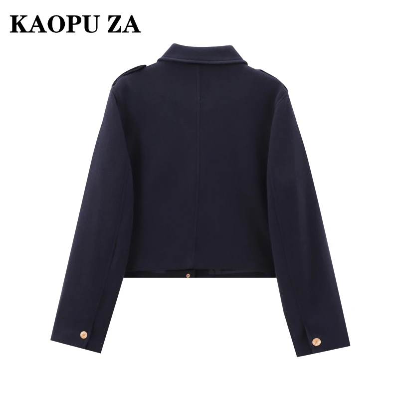 KAOPU ZA 2024 New Women's Aviator Black Jacket Faux Wool Short Coats Button Cropped Jacket Autumn Winter Demi-season Outerwears