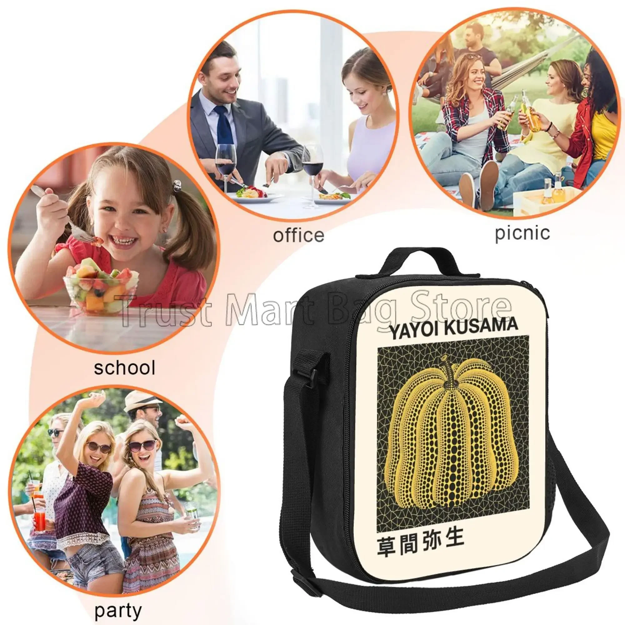 Yayoi Kusama Pumpkin Art Works Insulated Lunch Bag Women Reusable Portable Thermal Cooler Bento Tote for Work Picnic Travel