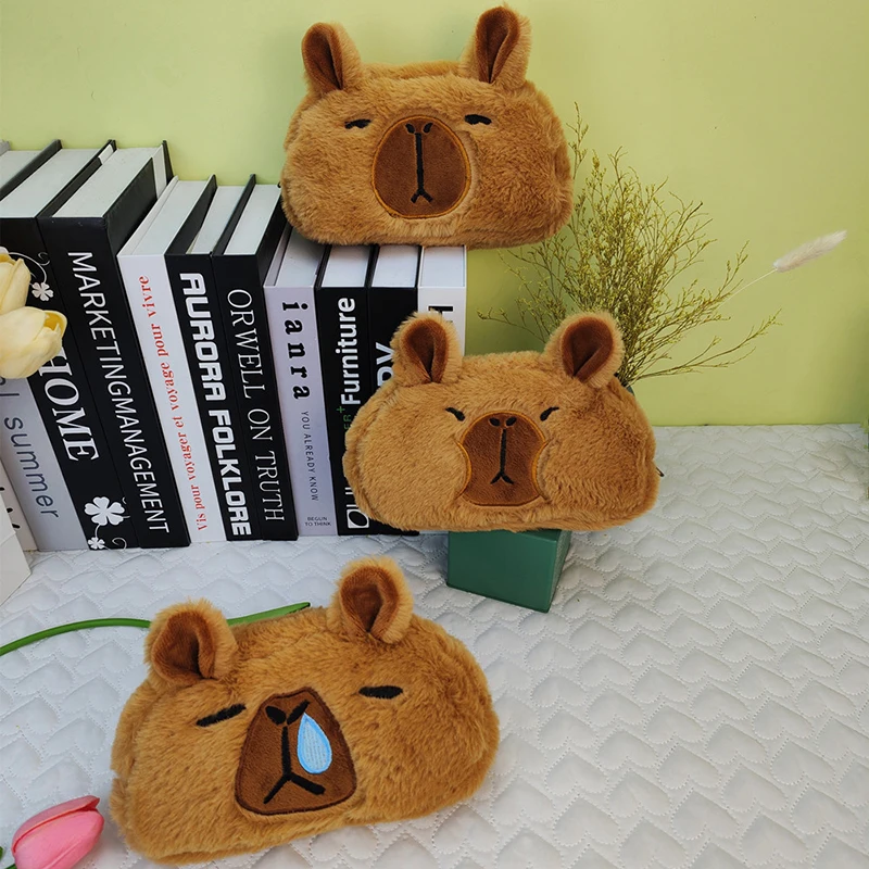 Capivara Pelúcia Animal Lápis Saco, Saco Cosmético de Grande Capacidade, Papelaria Escola Kawaii, Saco De Armazenamento Multifuncional, Bonito