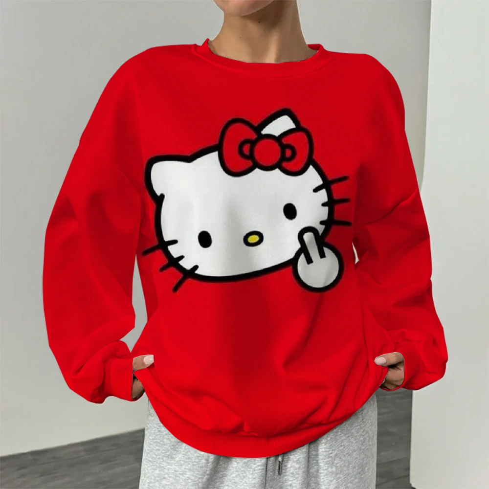 

Harajuku Female Clothing Pullover Fashion Autumn And Winter HELLO KITTY Print Woman Hoodie Casual Women Long-sleeved Sweatshirt