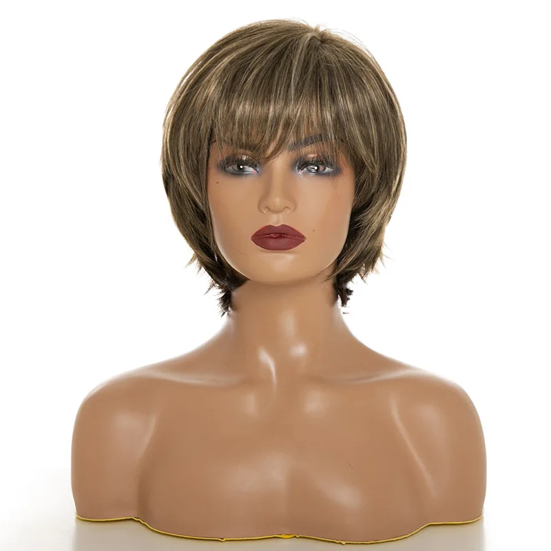 

European and American chemical fiber wigs short straight hair Qi bangs dyed women's wigs headgear straight hair wigs