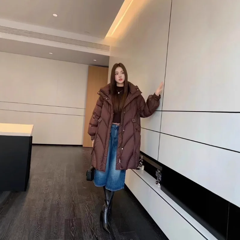 Halflang donsjack voor de winter Oversized verdikte modieuze elegante taille-afgevende loszittende warme jas Trendy