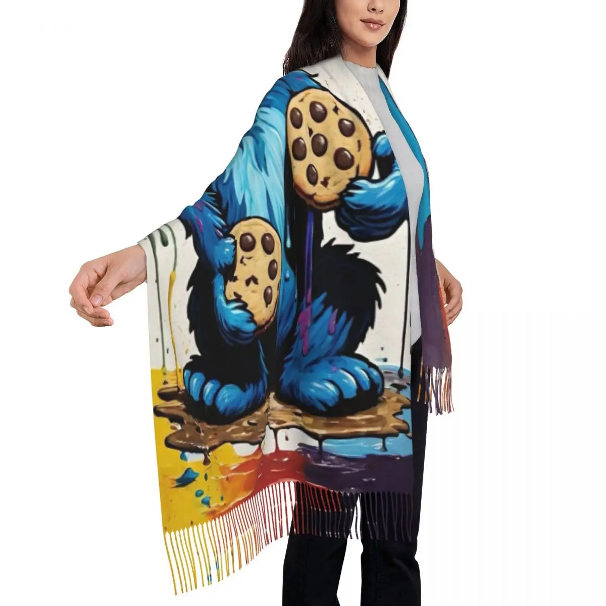 مخصص كوكي مونستر برامج التلفزيون وشاح التفاف للنساء شتاء طويل دافئ شرابة شال للجنسين الأوشحة #4