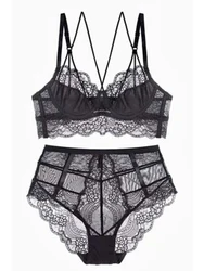 Classic Bandage Pink Bra Set Lingerie Push Up Brassiere Lace Underwear Set Sexy High-Waist Panties For Women underwear