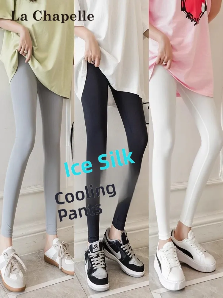 라 샤펠 아이스 실크 요가 팬츠 여성용 얇은 여름용 신축성 있는 9부 스킨 타이트 핏 베이스 레이어 팬츠 부드럽고 신축성 있음