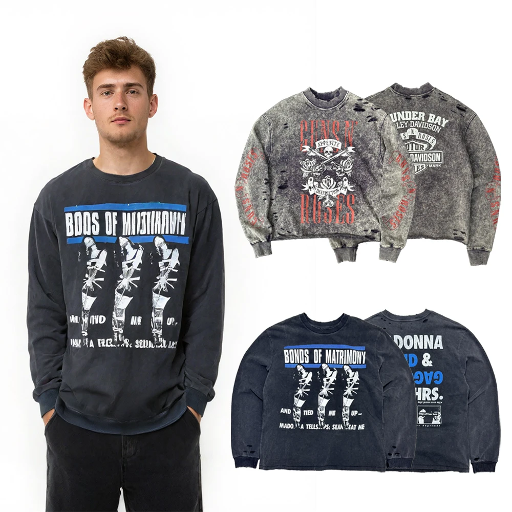 

Y2K Streetwear Clothing High Street Printed T-shirt Vintage Hiphop Oversized Retro Distressed Black Cotton Men's Long Sleeve Tee