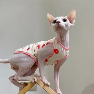 Fashion Sphynx Cat Cool Fabric Vest Hairless Cat Clothes Devon Rex Comfort Cartoon Coat in Summer Spring Outwear Pet supplies 12 best sales cat vest - №10