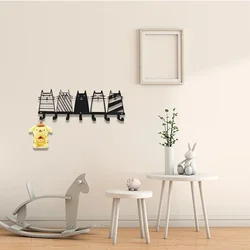 HelloYoung 7 Hooks Key Hook Rack, Cute Cat Decorative Hook, Modern Coat Rack, Cat Decor Wall Mounted Coat Rack, key Hanger