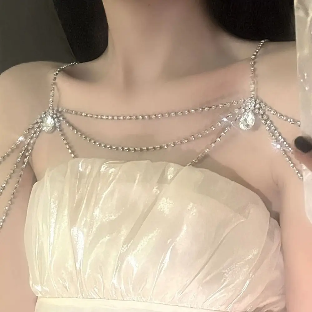 

Retro Tassel Rhinestones Shoulder Chain Luxury Multi-Layer Women's Shoulder Chain Detachable Water Drop Bling Body Chain Evening