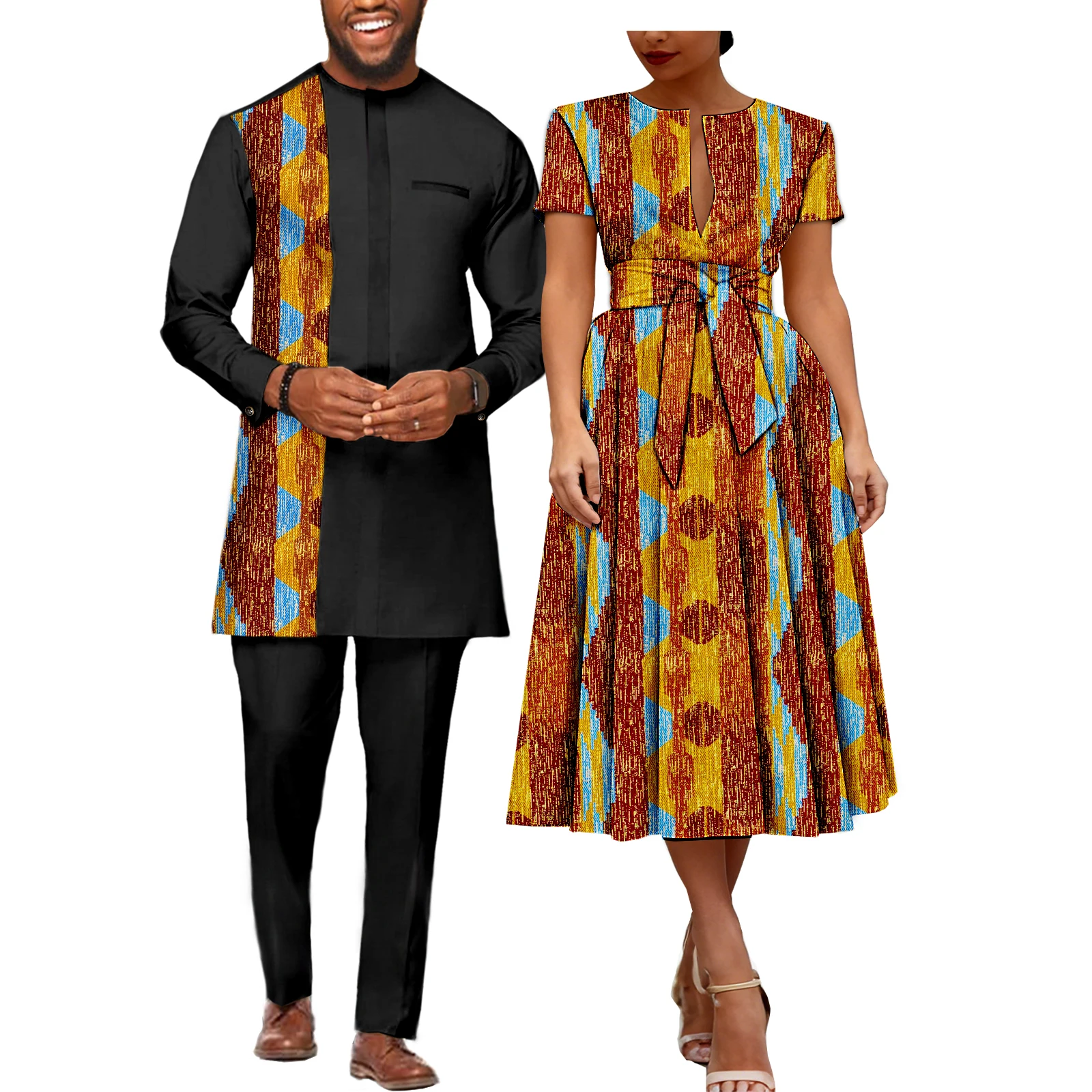 فساتين SEA&ALP الأفريقية للنساء فستان أنقرة مطبوع عليه شمع متطابق مع ملابس Dashiki للرجال ملابس الزوجين الأفريقية لحفلات الزفاف #3