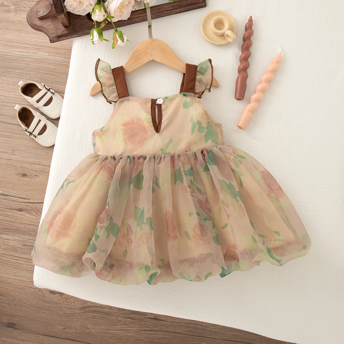 Summer Brown Bow Suspender Yarn Birthday Party Baby Girl Dress Sweet Style Lovely Trendy Princess Toddler Fairy Dress