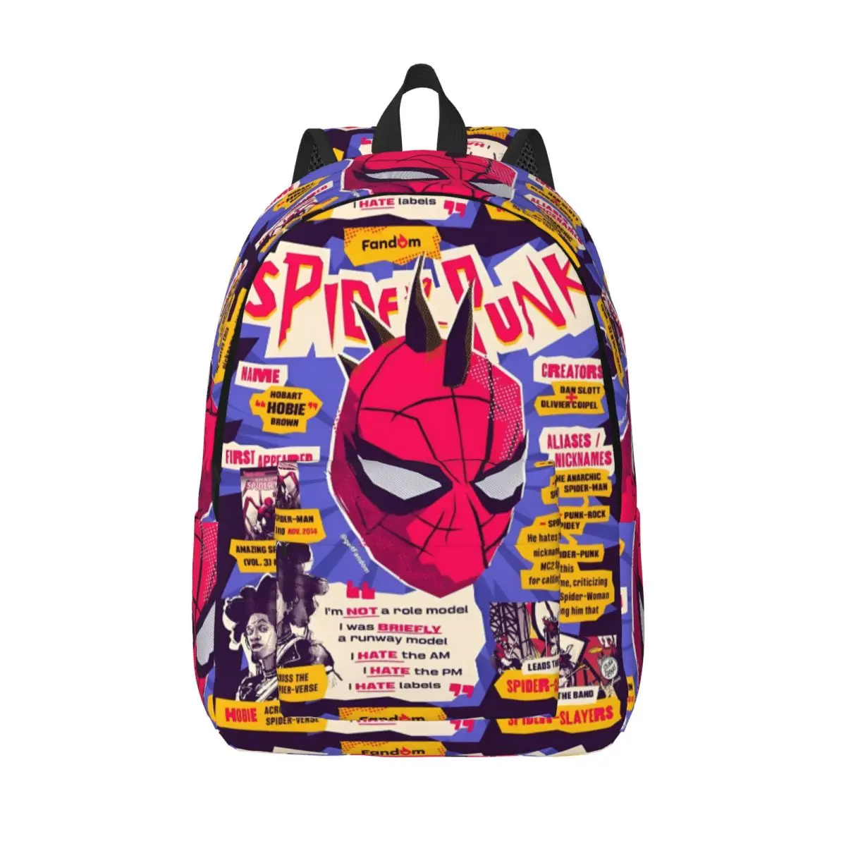 スパイダーパンクスパイダーマン漫画バックパック学生ユニセックスポリエステルカレッジバックパック耐久性のあるストリートスクールバッグリュックサック