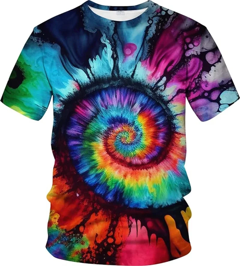 3D Printing Psychedelic T Shirt Neon Shirt Men And Women Gradient Color Tie-dye Pattern Tshirt O Neck Casual Short Sleeve Tops