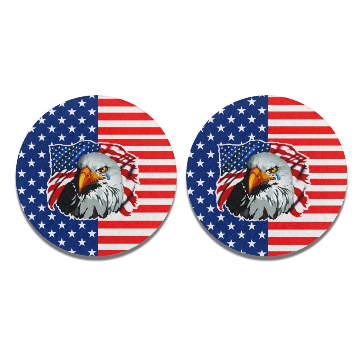 American State Flag Eagle Pattern Water Coaster for Car Dirt Resistant Premium Cloth 2pcs Cup Pad Universal Fit Auto Truck Van