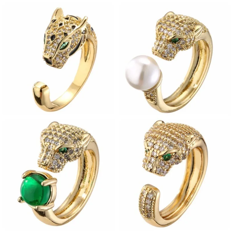 Unique Eye-Catching Ring, Copper Micro-Inlaid Green Zircon, Leopard Lion Head Unisex Band, Party/Street Highlight, Limited Offer