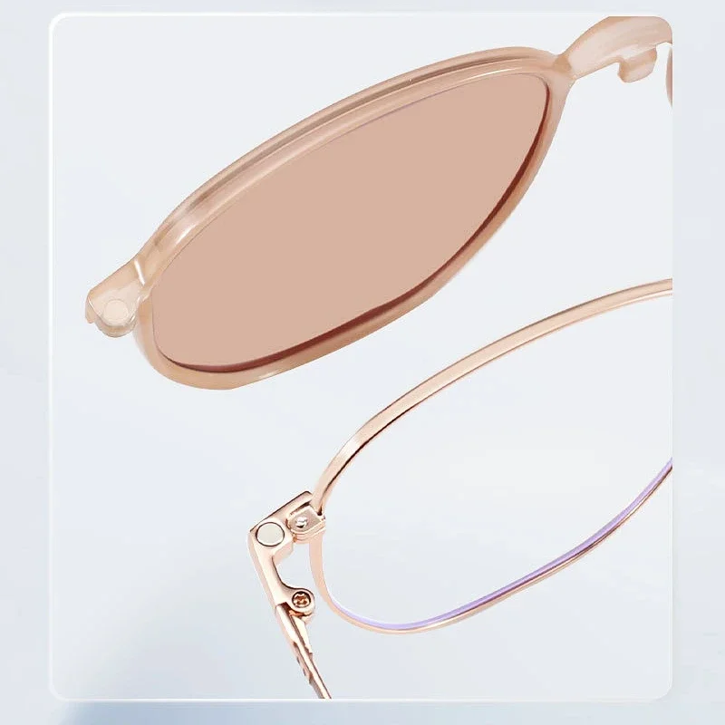 OLLYMURS Moda Donna Clip-on Occhiali polarizzati magnetici caldi Retro Rotondi in lega Prescrizioni Montatura per occhiali da donna